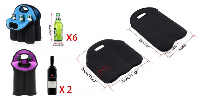 Black Neoprene Wine Tote Bag / Bottle Cooler Bag Carrier 2 Bottle And 3 Bottle
